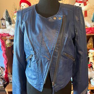 Free People Blue Vegan Leather Jacket Size 8